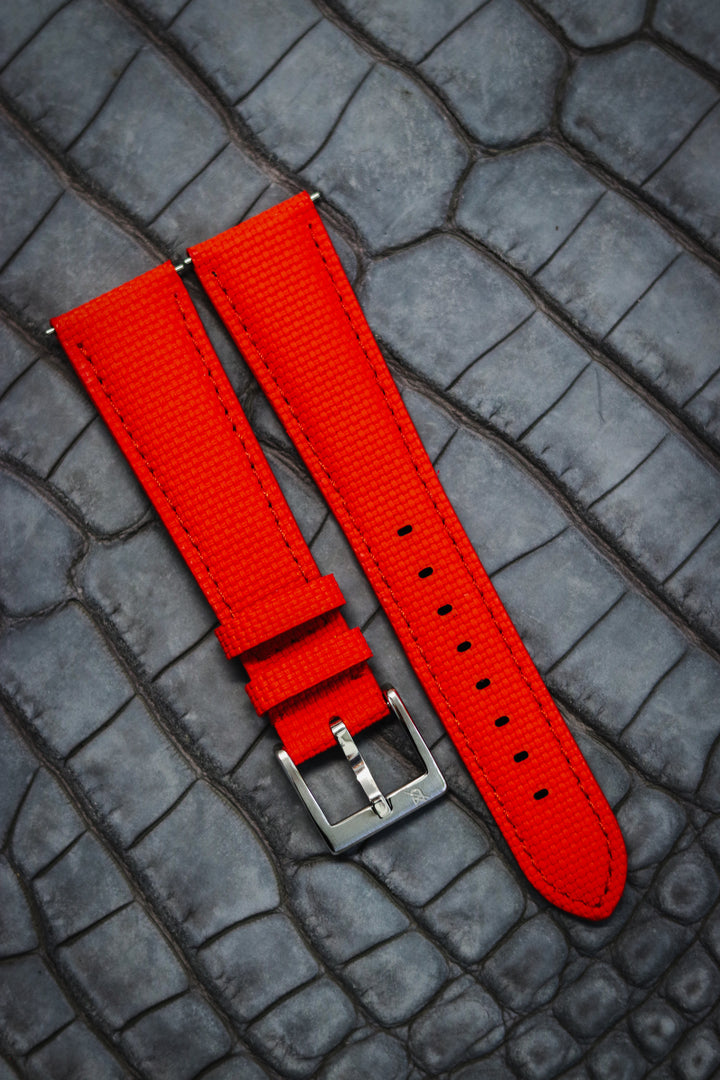Red Sailcloth Rubber Strap