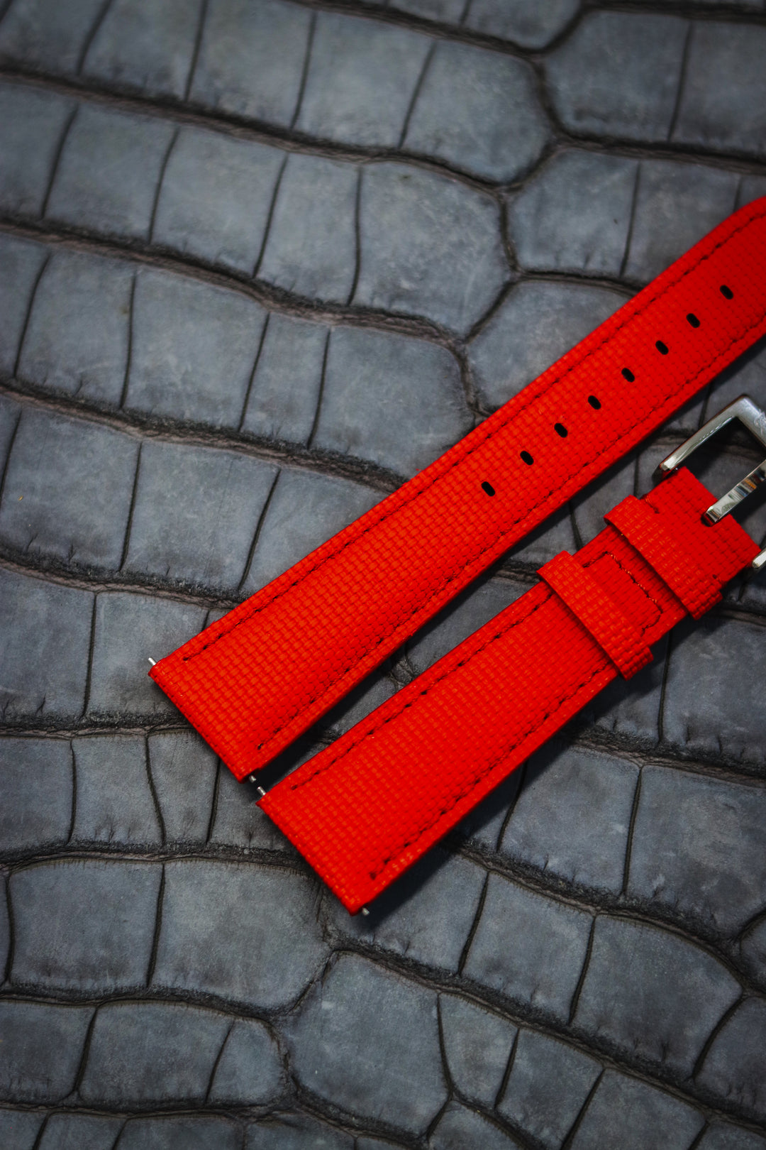 Red Sailcloth Rubber Strap